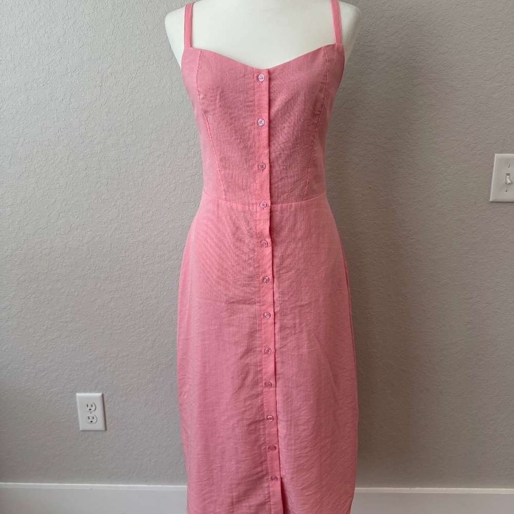 NW Kittenish Jesse James Decker Pink Button Down Midi Dress Women's Size M K